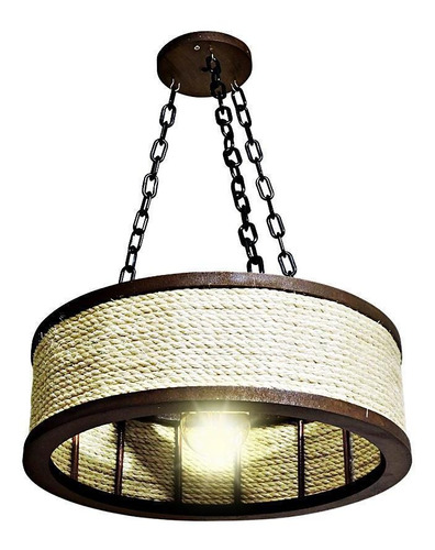 Luminária Pendente Lustre De Corda Vintage Retro Mdf Sítio