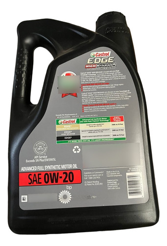Aceite Castrol Edge High Mileage 0w-20 Full Sintético