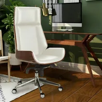 Comprar FOH JBOC906 Silla Ejecutiva Oficina Respaldo café y Asiento Silla de Escritorio de Cuero comodo silla de Oficina giratoria de Piel para oficina y estudio sin Brazos para conferencias Blanco