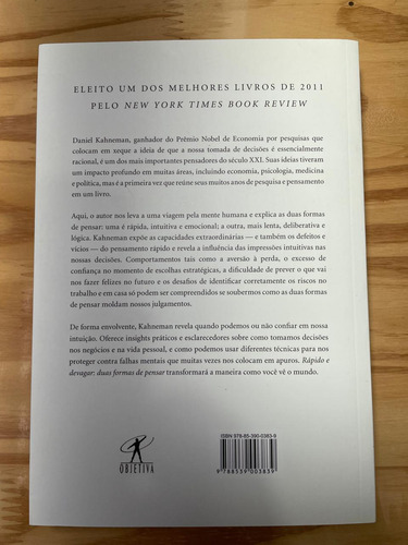Livro Rápido E Devagar: Duas Formas De Pensar De Daniel Kahneman - Prêmio Nobel De Economia (Usado)