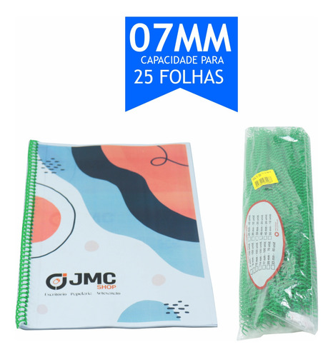Espiral Para Encadernação Verde 07mm Para 25 Folhas 100un