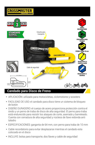 Imagen 2 de 4 de Candado Para Disco De Freno Moto Bici Crossmaster 9933410