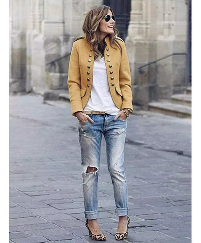 Blazer Militar De Mujer Con Botones Otoño E Invierno