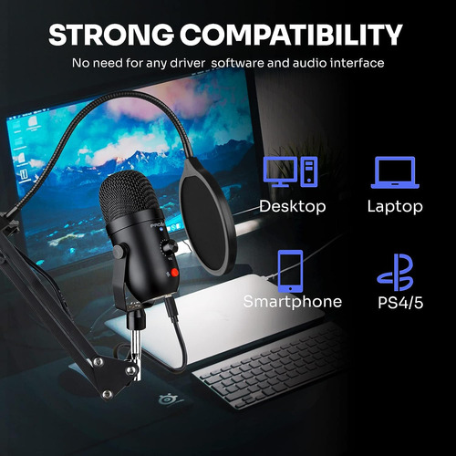 Microfono Usb Para Pc Computadora Ps4 Condensador Cardioi...