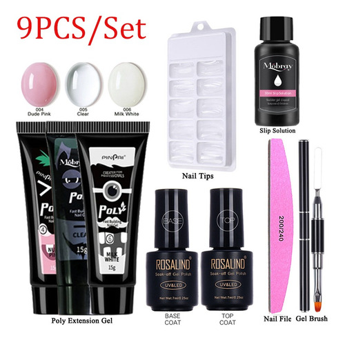 Juego De 9 Piezas Polygel Kit Extensión De Uñas Poli Gel