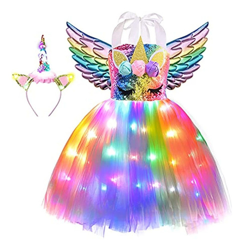 Disfraz De Unicornio Para Niñas, Con Luz Led, Regalo, Vestid