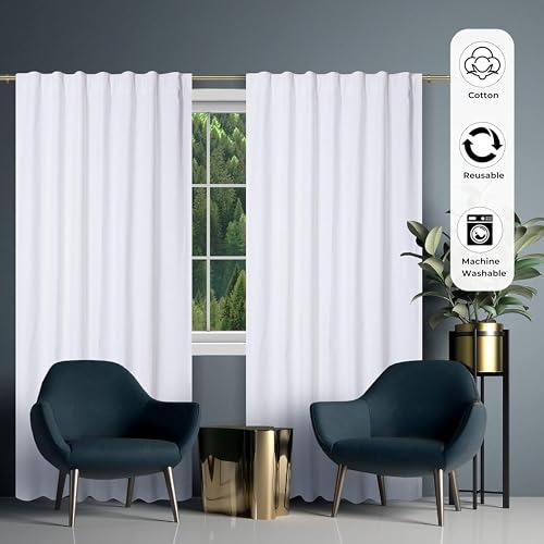 Conjunto De 2 Cortinas De Algodón Blanco, Cortinas De Algodó