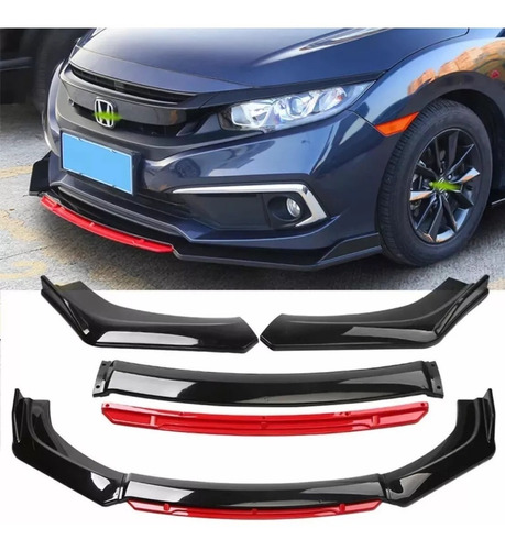 Lip Spoiler Delantero 4 Piezas Plastic Filo Rojo Honda Civic