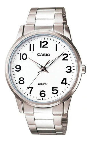 Reloj Análogo Casio Mtp-1303d Acero Inox. Esfera Blanca Febo