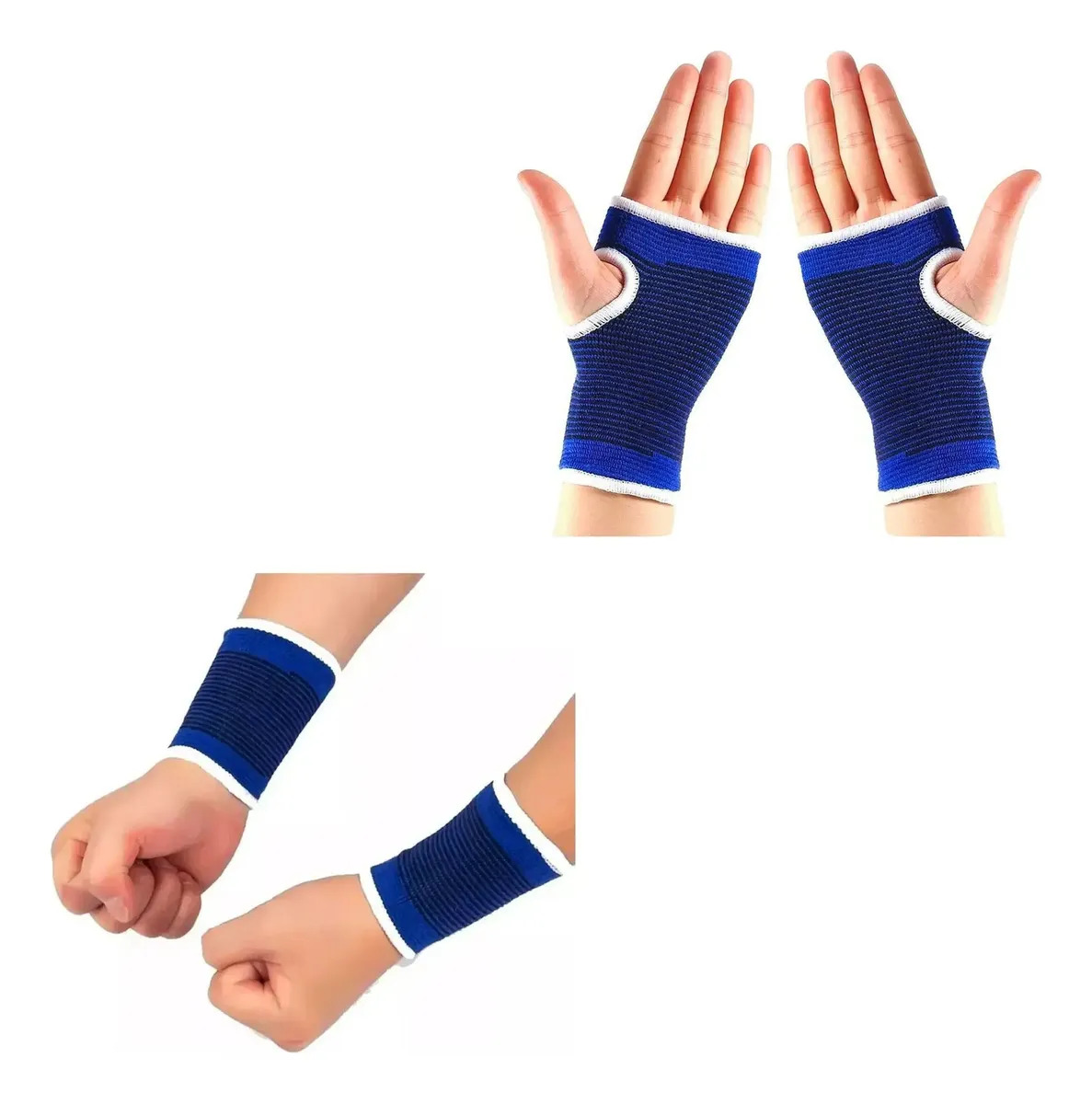 Manopleras X2 Anti Esguince Raia + Muñequeras X2 Compresión Azul