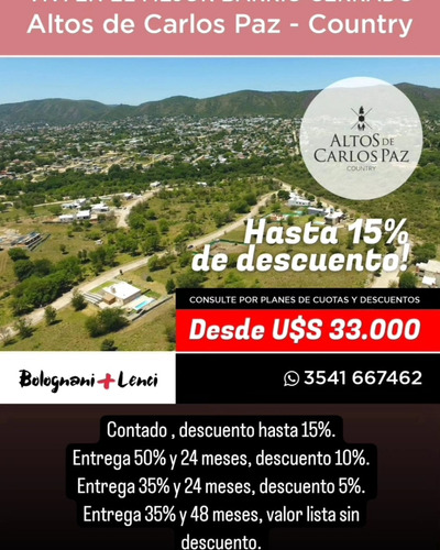 Lotes Financiados , Minima Entrega , Country Altos De Carlos Paz...