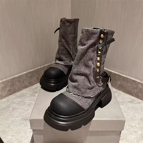 Botines De Mezclilla Elegantes Con Cabeza De Muñeca De Otoño