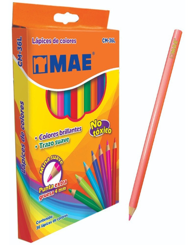 Lapices De Colores Mina 4mm Caja Con 36 Colores Mae Cm-3 /vc