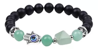 Pulsera Fatima Cuarzo Amatista Piramide Mal De Ojo Chakras Color Aventurina Largo 18 Cm