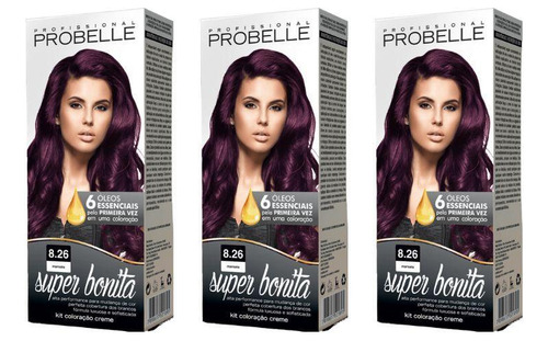 Coloraçao Probelle Super Bonita 8.26 Marsala - Kit Com 3un