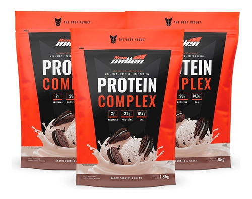 3x Whey Protein Complex - 1800g Cada Refil - New Millen Sabor Cookies