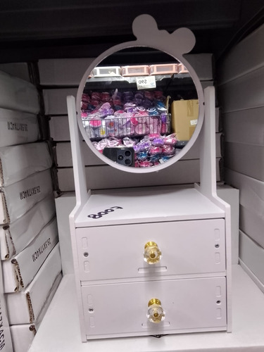 Mini Tocador De Escritorio Organizador Con Espejo 2 Cajones