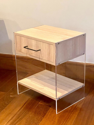 Mesinha Lateral De Acrílico Com Prateleira E Gaveta De Mdf Cor Cristal