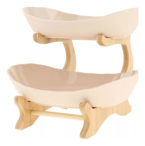 Elegante Plato De Frutas En Niveles Con Soporte Color 2 Tiers Beige