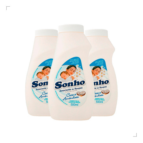 Kit Com 3 Amaciante De Roupas Sonho Coco E Amêndoas 500ml