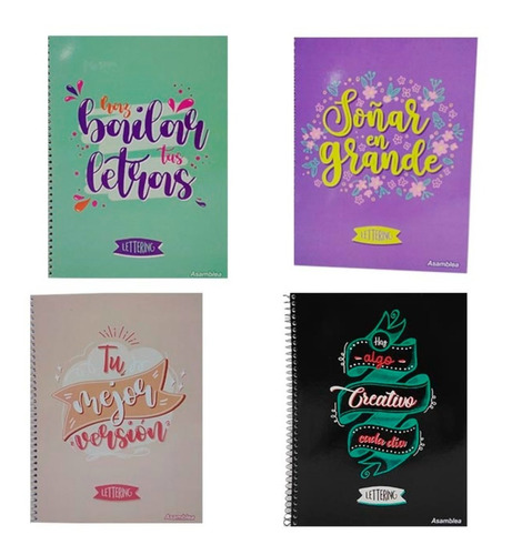 Cuaderno Punteado Lettering A4 Tapa Dura Pastel Pack X 4