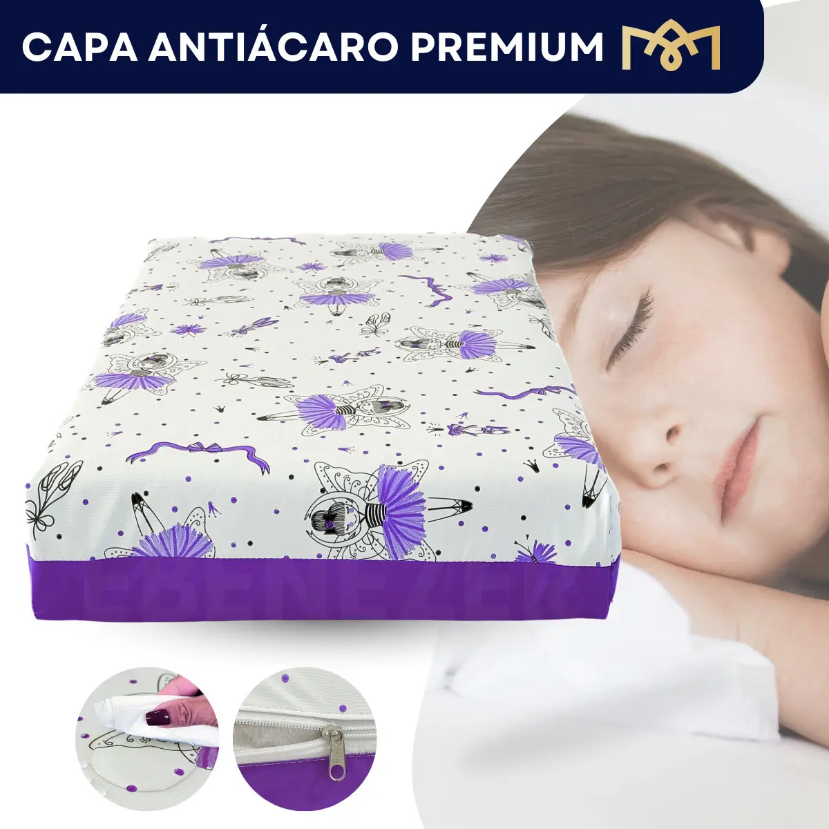 Capa Colchão Impermeável Solteiro Protetor Hospitalar Antialérgico Antiácaro Bailarina Roxo