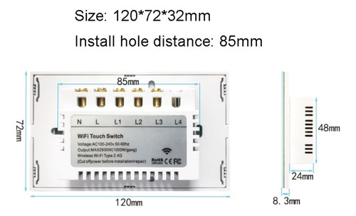 3pcs Wifi Smart Switch Voice Control Touch Light Switch