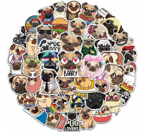 50pcs Kawaii Pug Dog Animal Stickers Waterproof Stickers Dec
