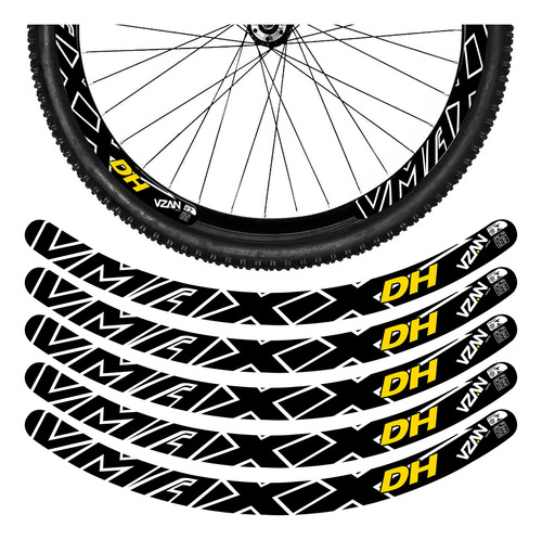 Kit 12 Adesivos Bike Roda Aro 26 29 Dh Freio Disco Amarelo