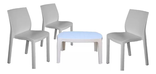 Combo 3 Silla Paris Blanca 1 Mesa Ratona Mascardi Apilable