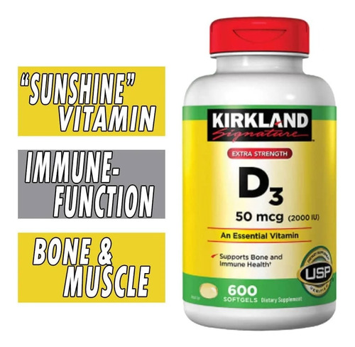 Vitamina D3 50 Mcg 2000 Ui Kirkland Com 600 Softgels Eua