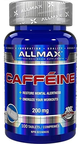 Cafeina Allmax Caffeine 200mg 100 Tabletas Sin sabor