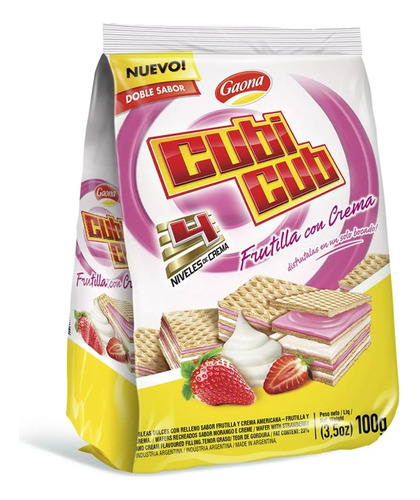 Galletitas De Obleas Cuadrada Frutilla Cubi Cub 100g Gaona