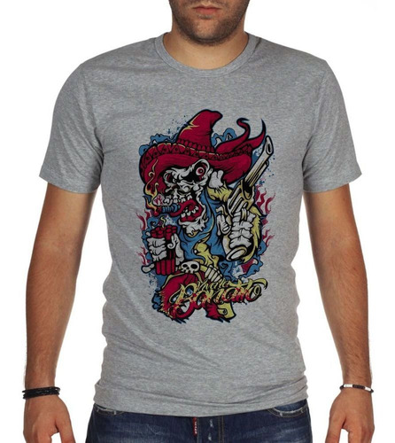 Remera De Hombre Skull With Dinamite And Gun Smoke Cigarre