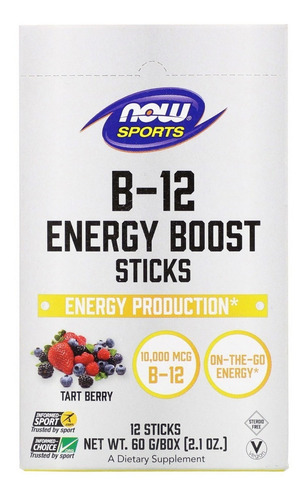 Now Foods B-12 Energy Boost Con 12 Sticks De 60 G Sabor Frutos Rojos