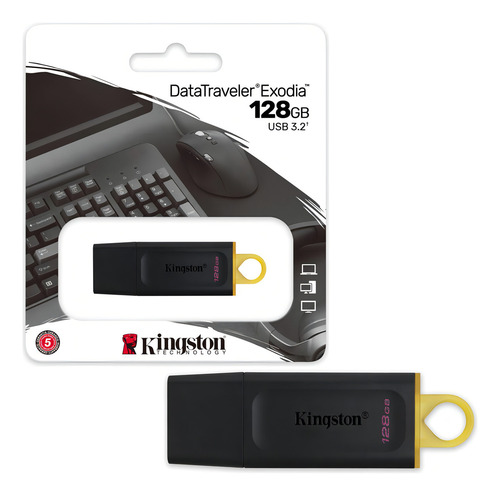 Unidade flash Kingston Dt Exodia 128gb Usb 3.2 DTX/128GB com capa preta