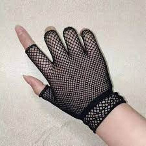 Imagen 4 de 8 de Guantes Mitones De Red Dedos Cortados Negros Por Par