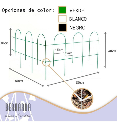Imagen 2 de 10 de Cerco Decorativo De Hierro Jardin X 6,40mt Blanco Verde