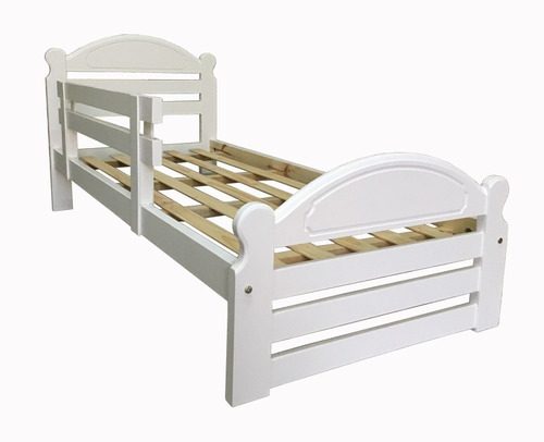 Cama 1 1/2 Plaza Laqueada Blanca Con Baranda Madera De Pino 