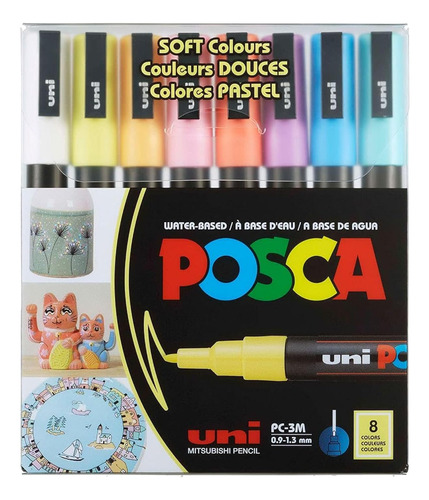 Marcadores Uni Posca Pc-3m, Forma Bala, 0,9 Mm A 1,3 Mm, 8