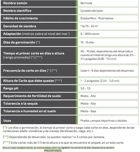 Semilla Gramas Césped Prados Bermuda Común Clima Cálido 1 Lb