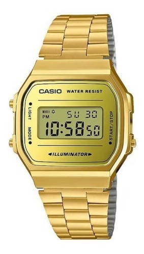 Relógio Casio Vintage - A168WEGM-9df - Malha feminina cor dourada