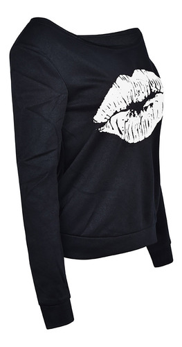Playera Con Estampado De Labios Y Hombros Descubiertos Y Cu