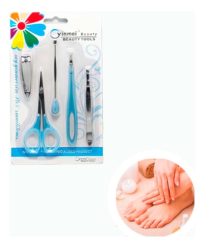 Kit X5 Unidades Manicura Celeste Para Uñas Spa En Casa