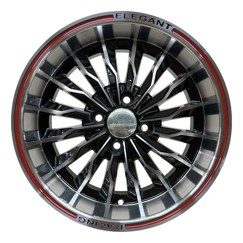 Llanta Deportiva Bk447 R14 4x100 Chevrolet Renault Toyota Vw Diamantado Negro / Linea Roja