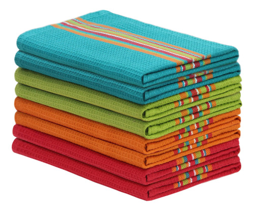 Cotton Craft Salsa Stripe Juego 8 Toalla Cocina Algodon Puro