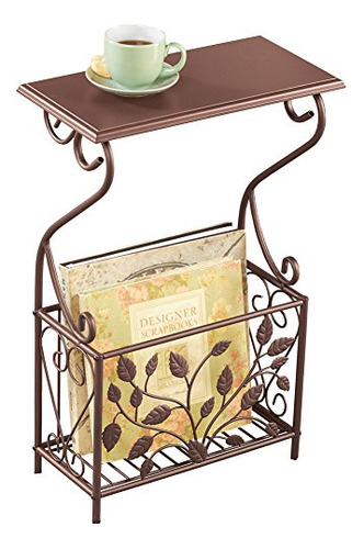 Scroll Leaves Iron And Wood Magazine Holder Side Table,...