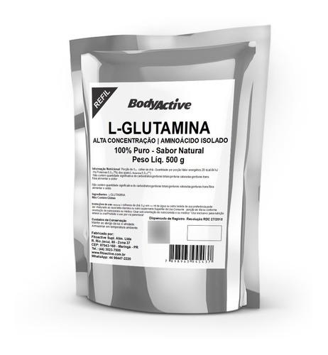 L-glutamina 500 G 100% Pura - Refil Econômico