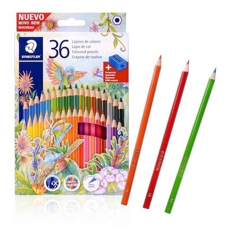 Caja Con 36 Lapices De Colores Staedtler Sacapunta De Regalo