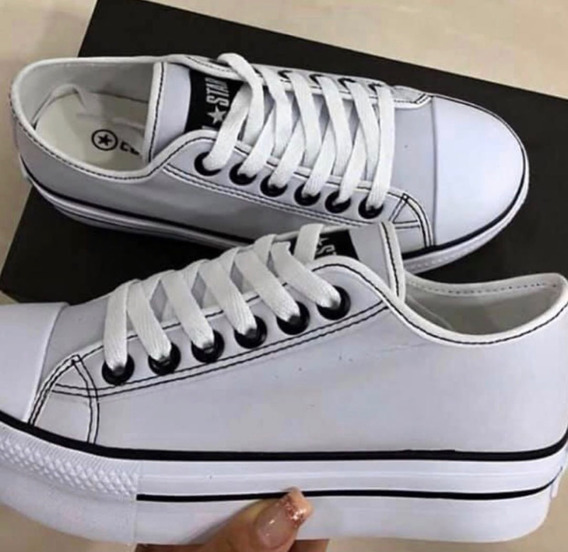 all star preto couro plataforma